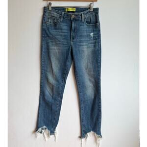 William B High Rise Distressed Jeans Size 29 Cropped Raw Hem Edgy Denim